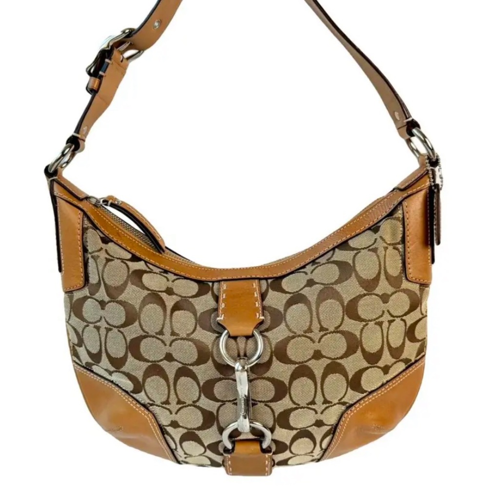 Coach Hamton Clip Hobo Signature Caramel and Tan Shoulder Bag
